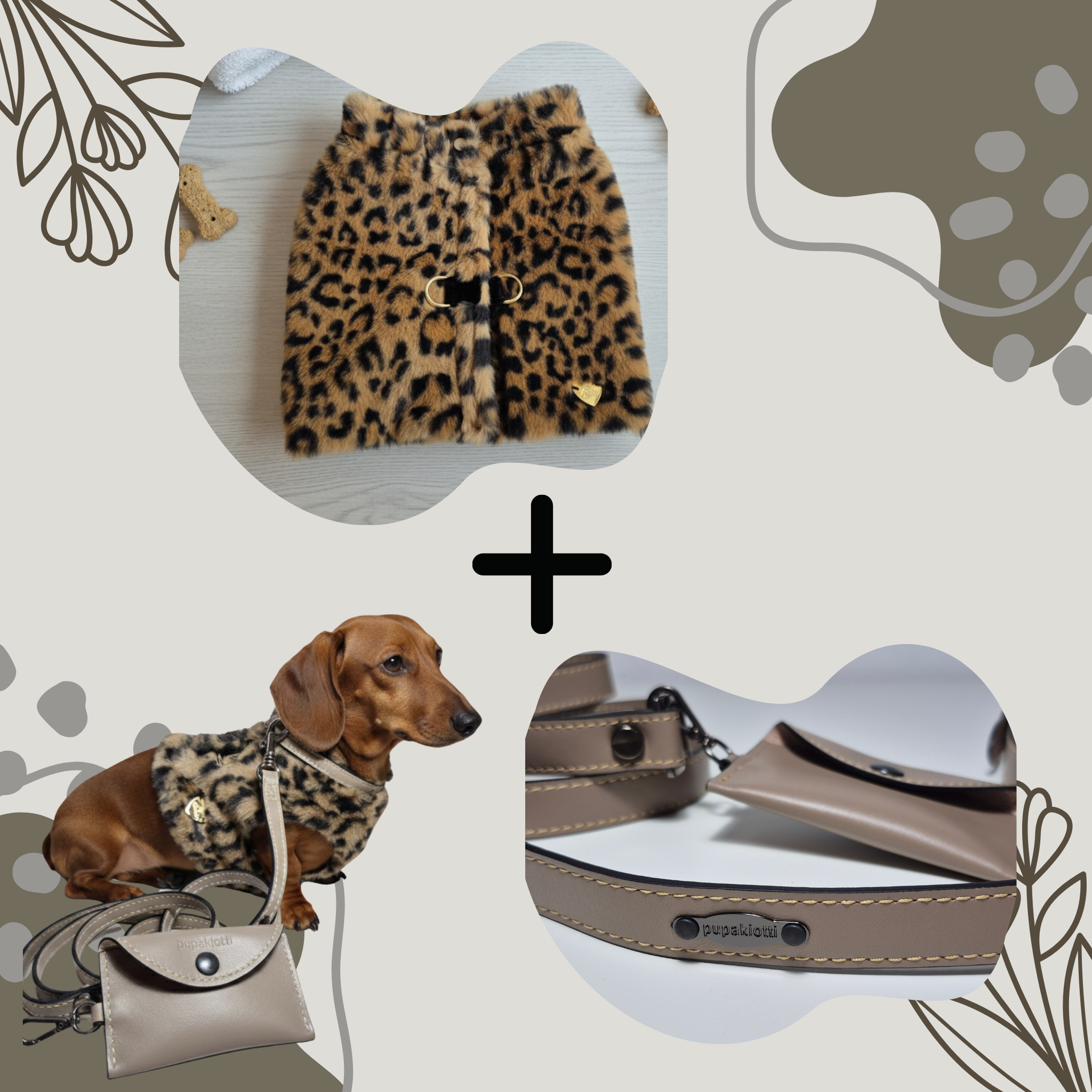 Pacchetto Glamour: Pettorina Leopard e Set Collare in Pelle
